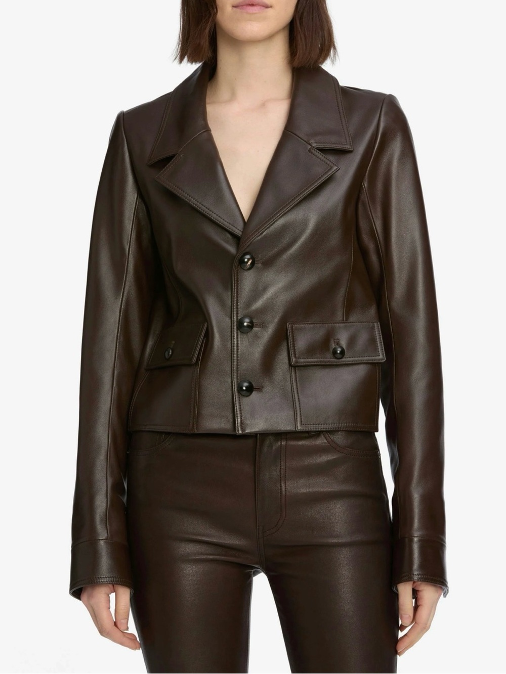 Frame Women's Dark brown cuffed Leather Button-Front Jacket - NWT- MSRP $1598